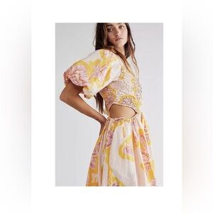 NEW Free People Kalina Printed Maxi Dress Size XS Puff Balloon Sleeves Boho